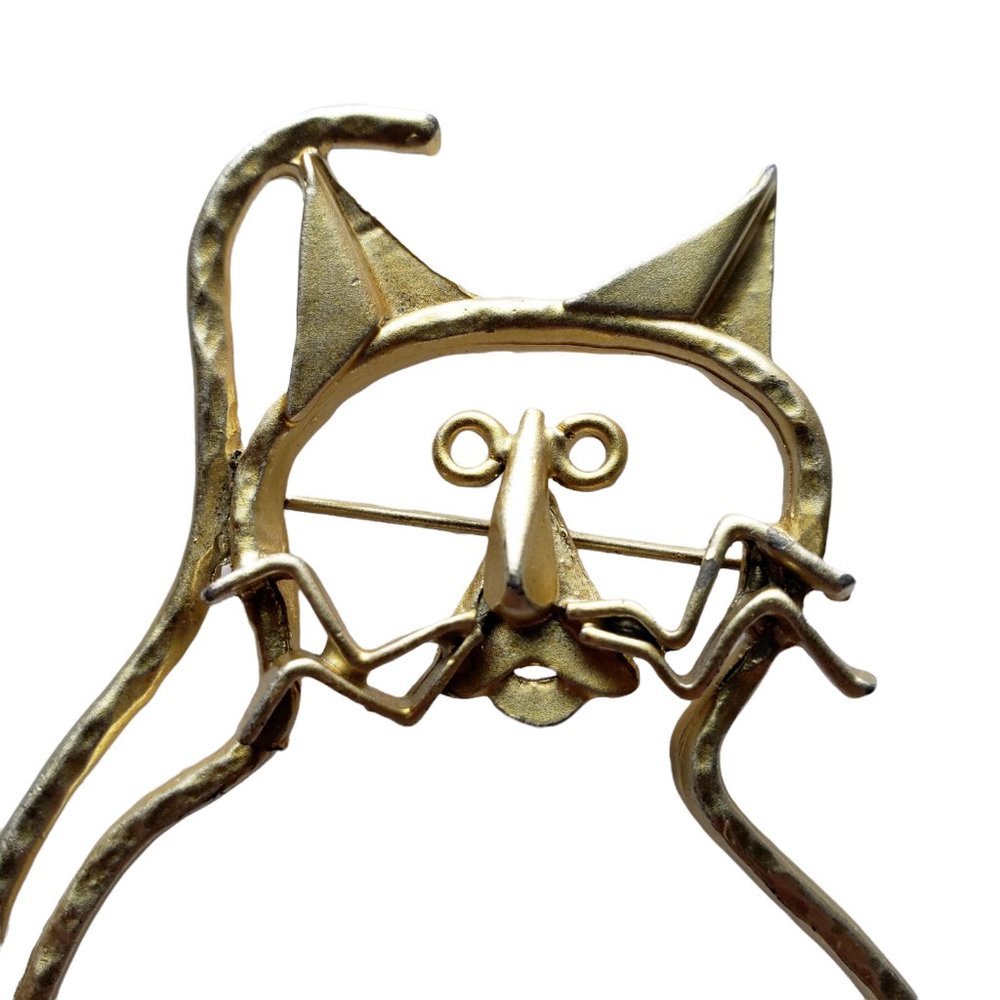 Vintage Big Fat Cat Gold Tone Brooch Outline - Picture 3 of 5